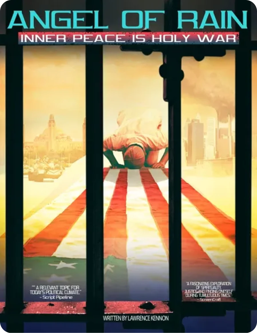 Dramatic poster, hand over American flag.