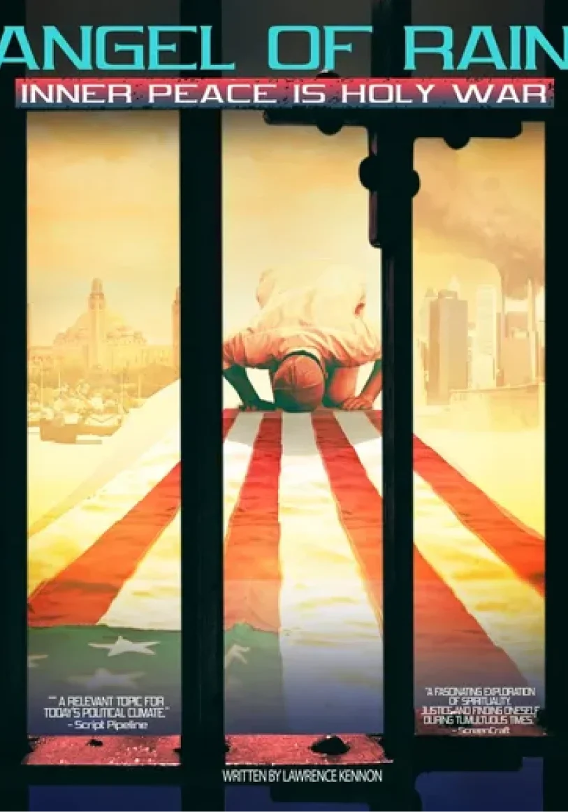 Dramatic poster, hand over American flag.